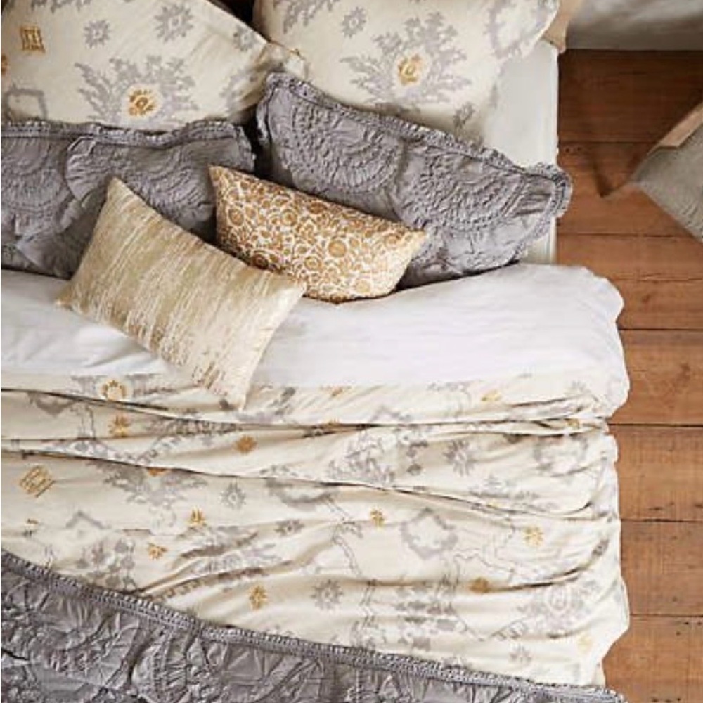 Anthropologie Cream and Gray Duvet Cover Set